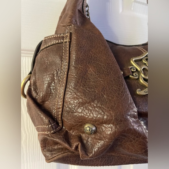 Kathy Van Zeeland Brown and Gold Shoulder Bag with Slouchy Silhouette - Picture 3 of 12